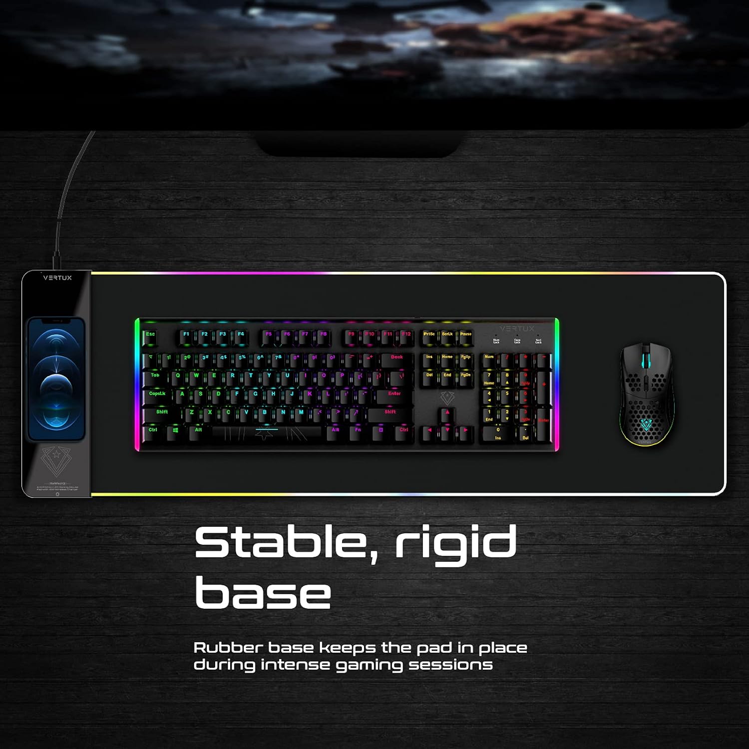 Vertux LED Gaming Mouse Pad | 15W Qi Wireless Charging Pad | Anti-Friction | Zero Slip Grip | Smooth LED Illumination | Non-Slip Base Gaming Mouse Pad | Large Size Mouse Pad- Black Vertux LED Gaming Mouse Pad | 15W Qi Wireless Charging Pad | Anti-Friction | Zero Slip Grip | Smooth LED Illumination | Non-Slip Base Gaming Mouse Pad | Large Size Mouse Pad- Black
